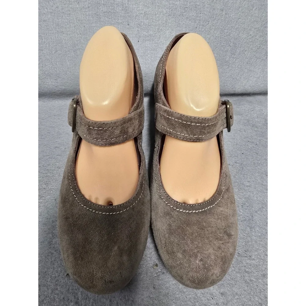 Dansko Womens Taupe Suede Mary Jane Wedge Heels Buckle Strap Size 39 US 8.5-9